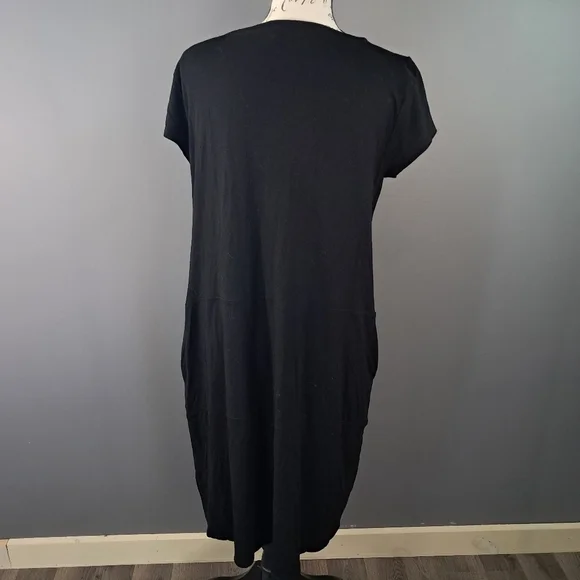 Eileen Fisher Black Short Sleeve Dress With Pockets Size Small - Picture 2 of 7